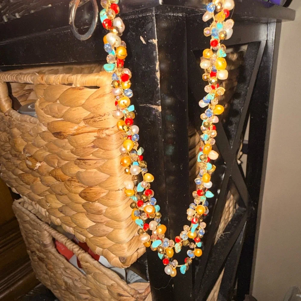 Vintage Real pearl turquoise Jasper and other stones in 925 Beaded Necklace